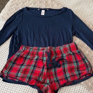 Victoria's Secret Navy and Red Plaid Pajama Set